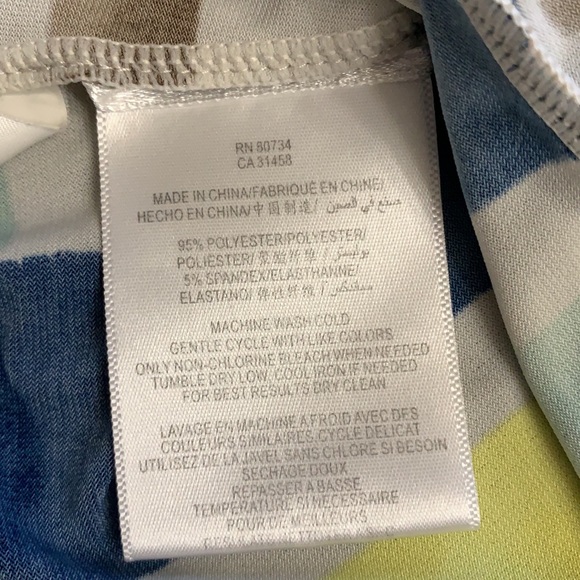 BCBGMAXAZRIA blue, green, brown & yellow geometric striped short sleeve top - Picture 14 of 17